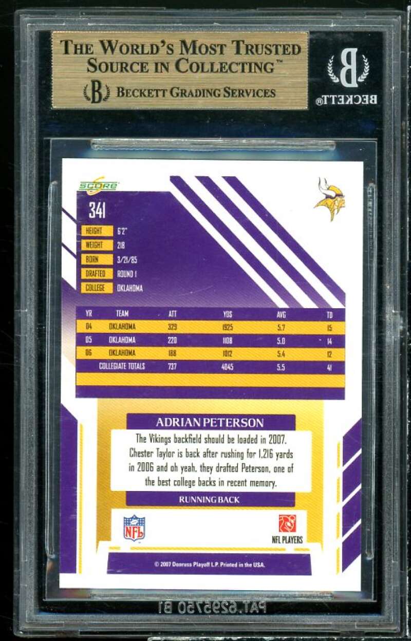 Adrian Peterson Rookie Card 2007 Score #341 (PRISTINE) BGS 10 Image 2