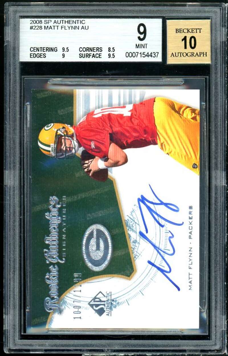 Matt Flynn Rookie Card 2008 SP Authentic Auto #228 BGS 9 (9.5 8.5 9 9.5) Image 1