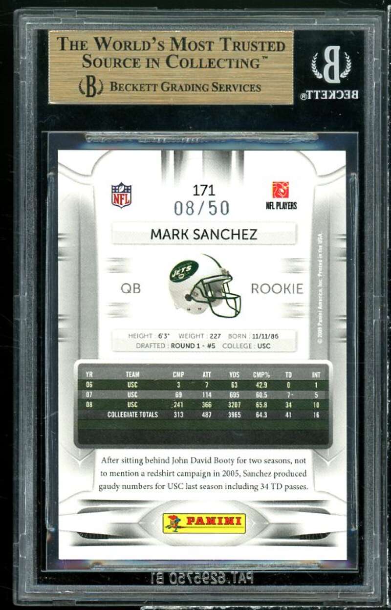 Mark Sanchez Rookie Card 2009 Playoff Prestige Xtra Points Purple #171 BGS 9.5 Image 2