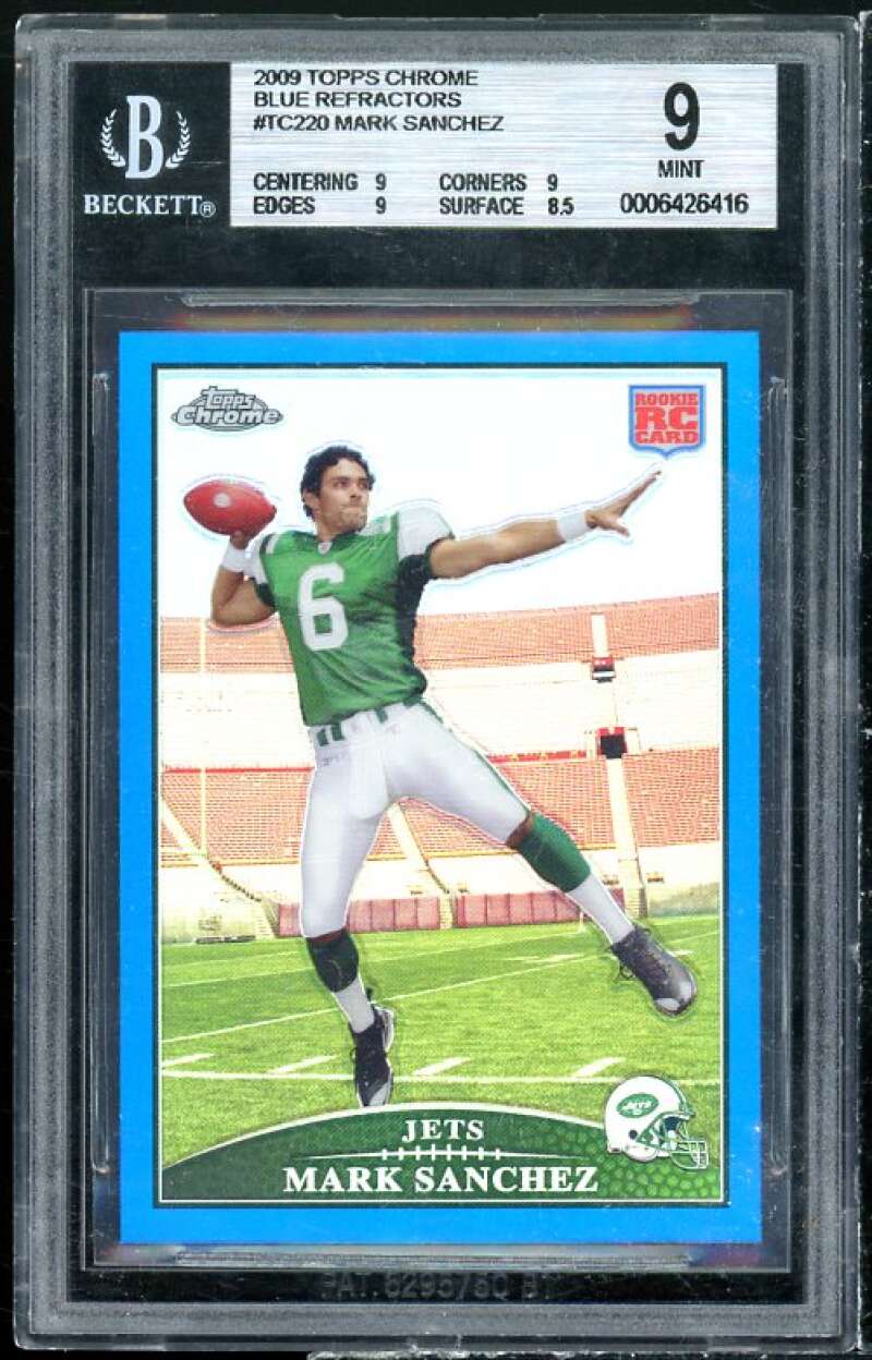 Mark Sanchez Rookie Card 2009 Topps Chrome Blue Refractors #TC220 BGS 9 Image 1