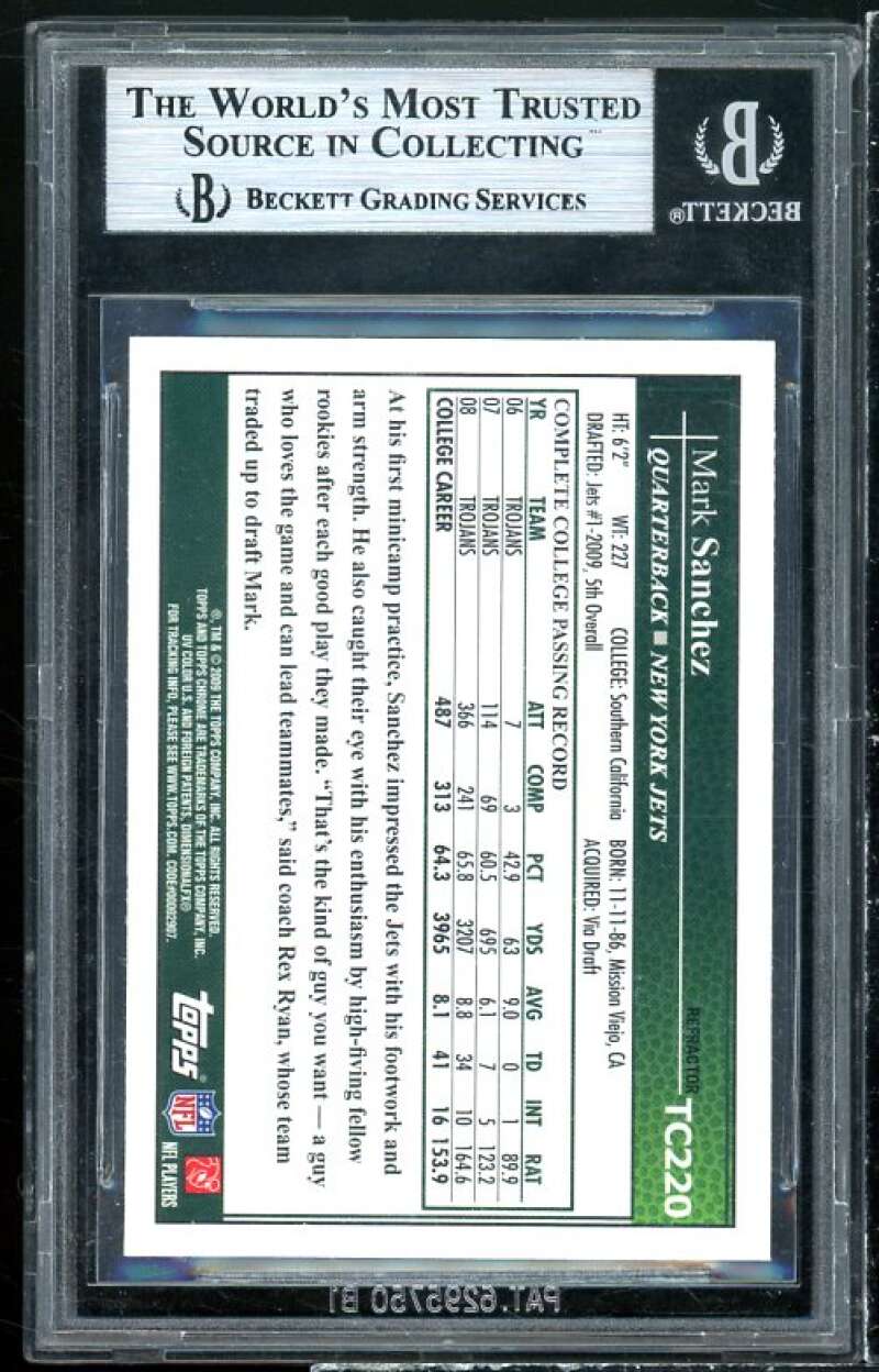 Mark Sanchez Rookie Card 2009 Topps Chrome Blue Refractors #TC220 BGS 9 Image 2