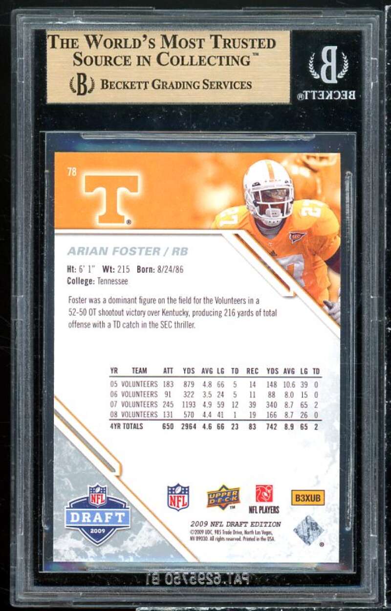 Arian Foster Rookie 2009 Upper Deck Draft Edition #78 BGS 9.5 (9.5 9 10 9.5) Image 2