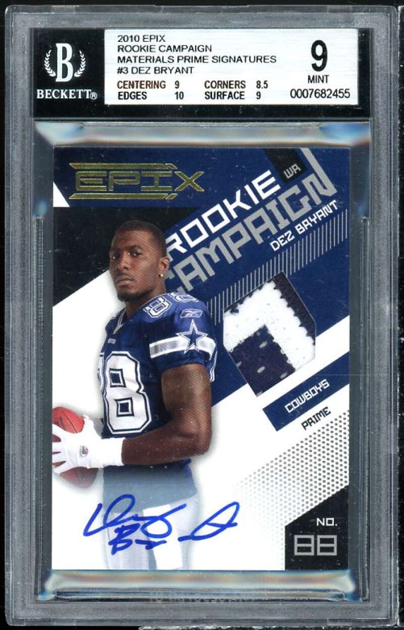 Dez Bryant Rookie 2010 Epix Rookie Material Signatures (#d4/25) (pop 2) #3 BGS 9 Image 1