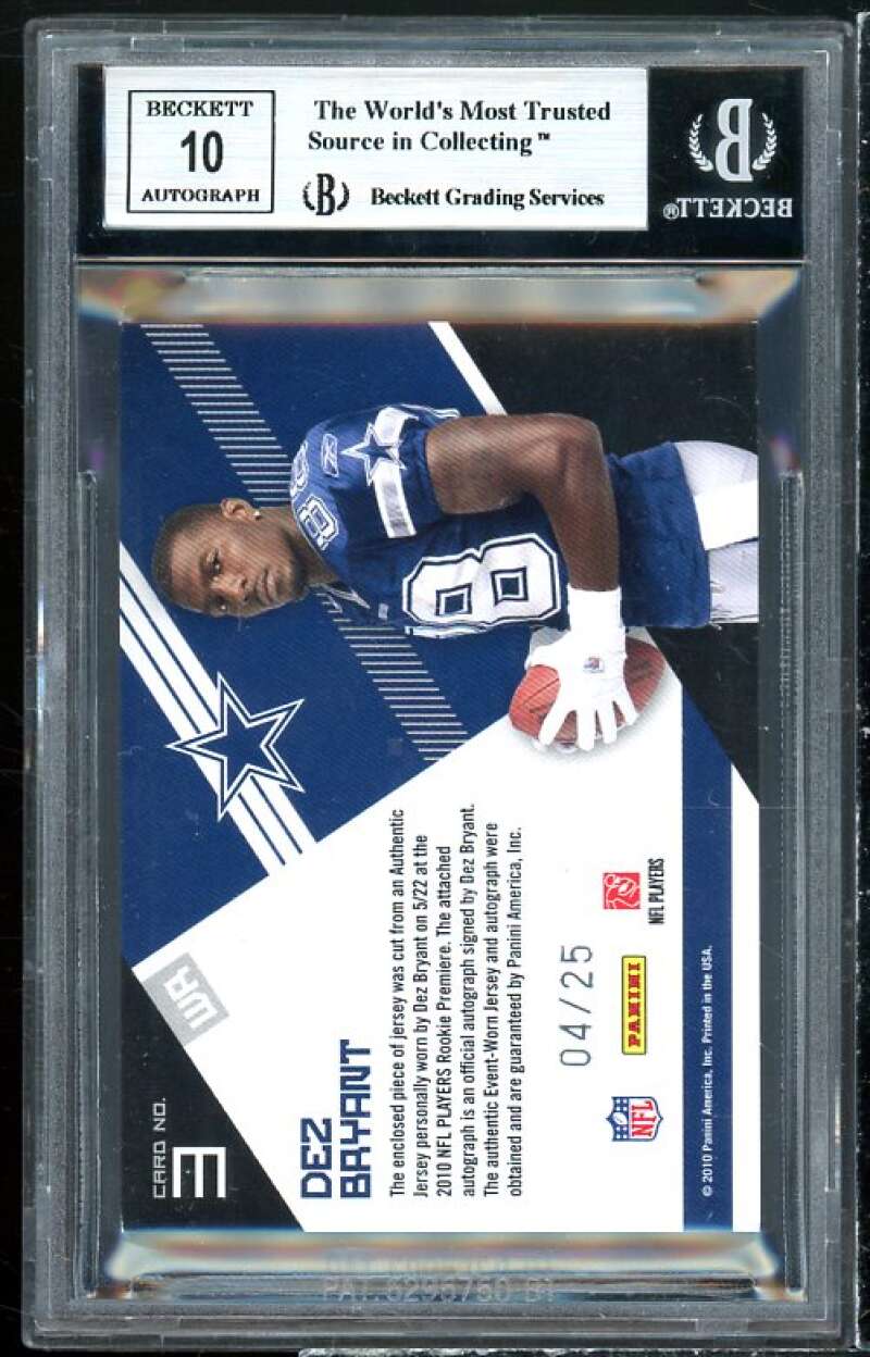 Dez Bryant Rookie 2010 Epix Rookie Material Signatures (#d4/25) (pop 2) #3 BGS 9 Image 2