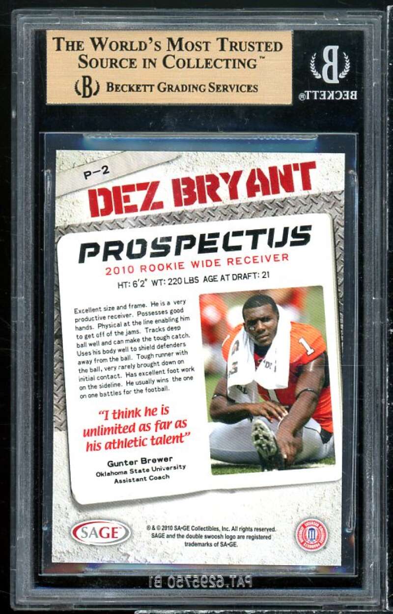 Dez Bryant Rookie Card 2010 Sage Hit Prospectus #P2 BGS 9.5 (10 9 9.5 9.5) Image 2