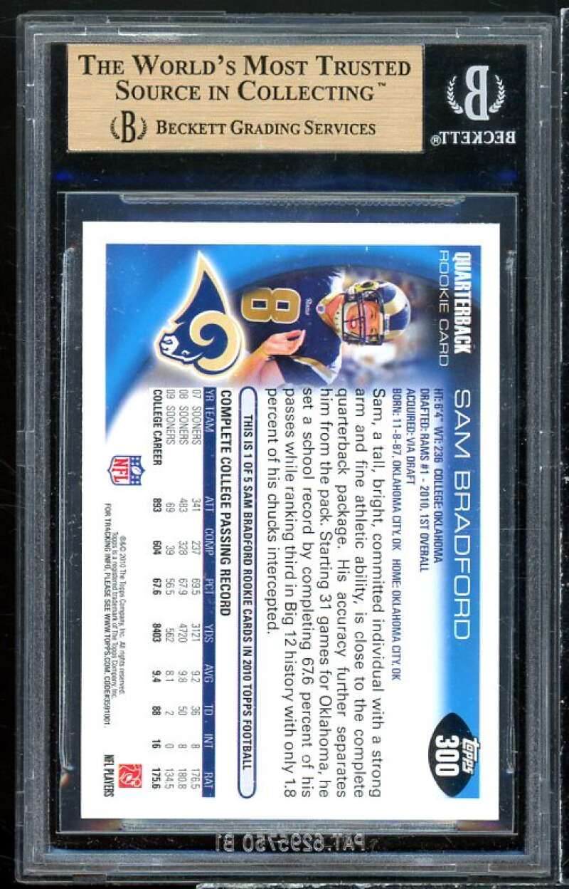 Sam Bradford Rookie Card 2010 Topps #300 BGS 9.5 (10 9 9.5 9.5) Image 2