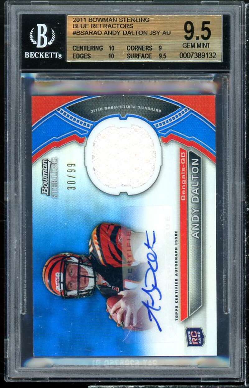 Andy Dalton Rookie 2011 Bowman Sterling Blue Refractors Jersey Auto #ad BGS 9.5 Image 1