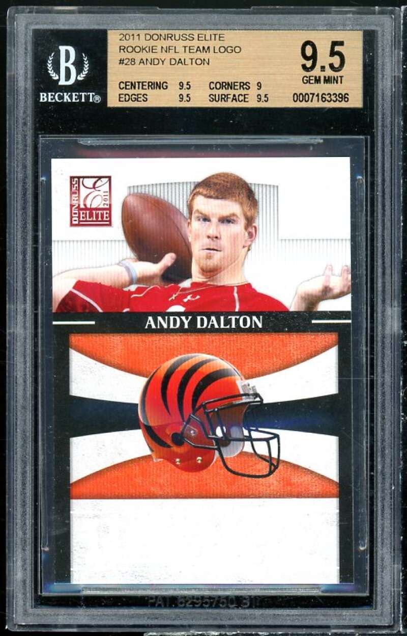 Andy Dalton Rookie 2011 Donruss Elite Rookie NFL Team Logo (pop 1) #28 BGS 9.5 Image 1