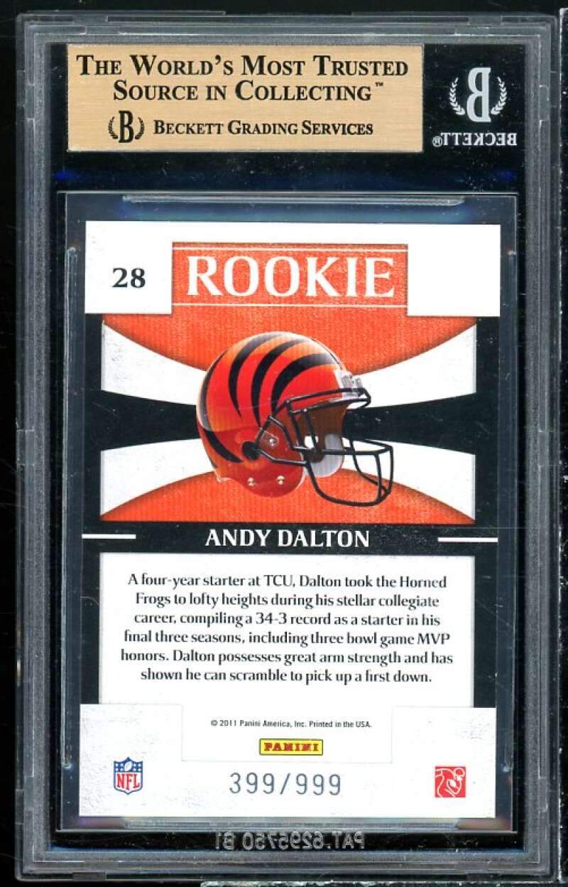 Andy Dalton Rookie 2011 Donruss Elite Rookie NFL Team Logo (pop 1) #28 BGS 9.5 Image 2