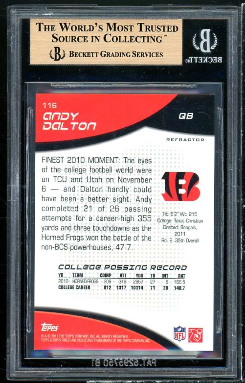 Andy Dalton Rookie Card 2011 Finest Xfractors #116 (pop 8) (PRISTINE) BGS 10 Image 2