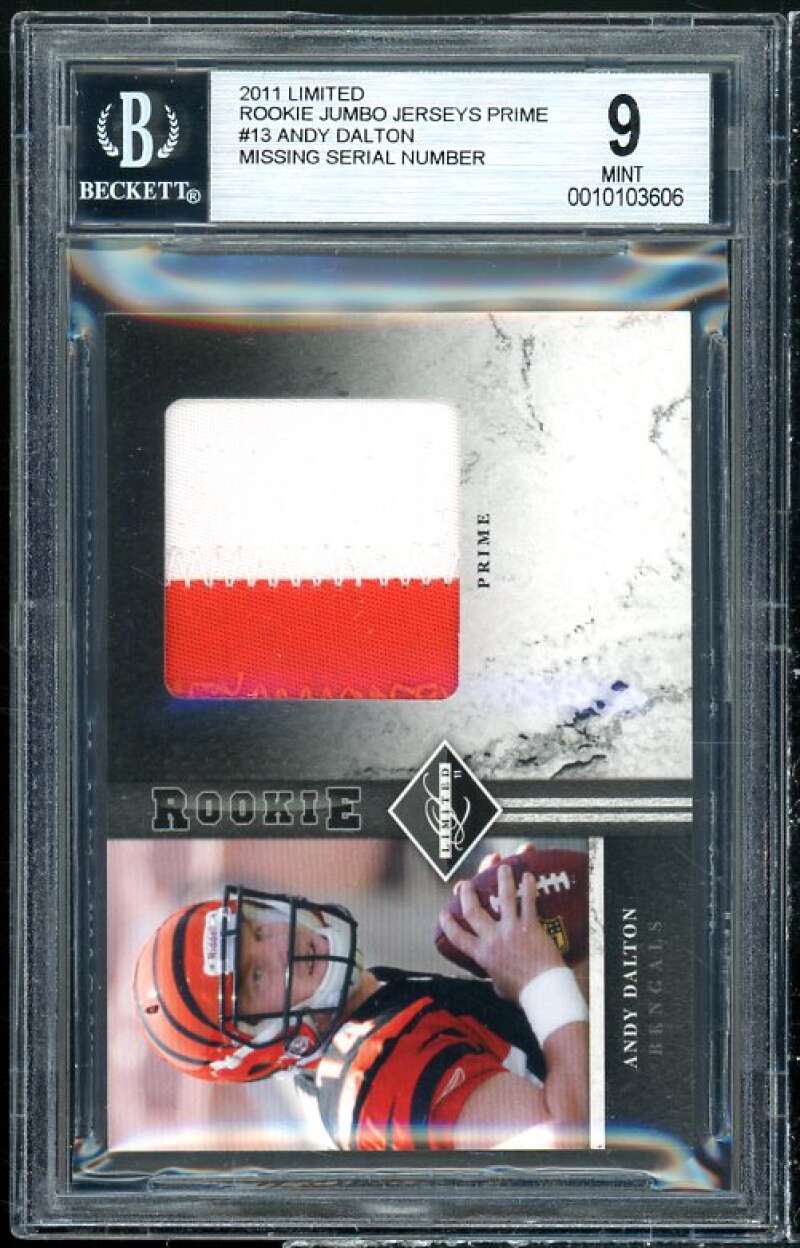 Andy Dalton Rookie Card 2011 Limited Rookie Jumbo Jerseys Prime #13 BGS 9 Image 1