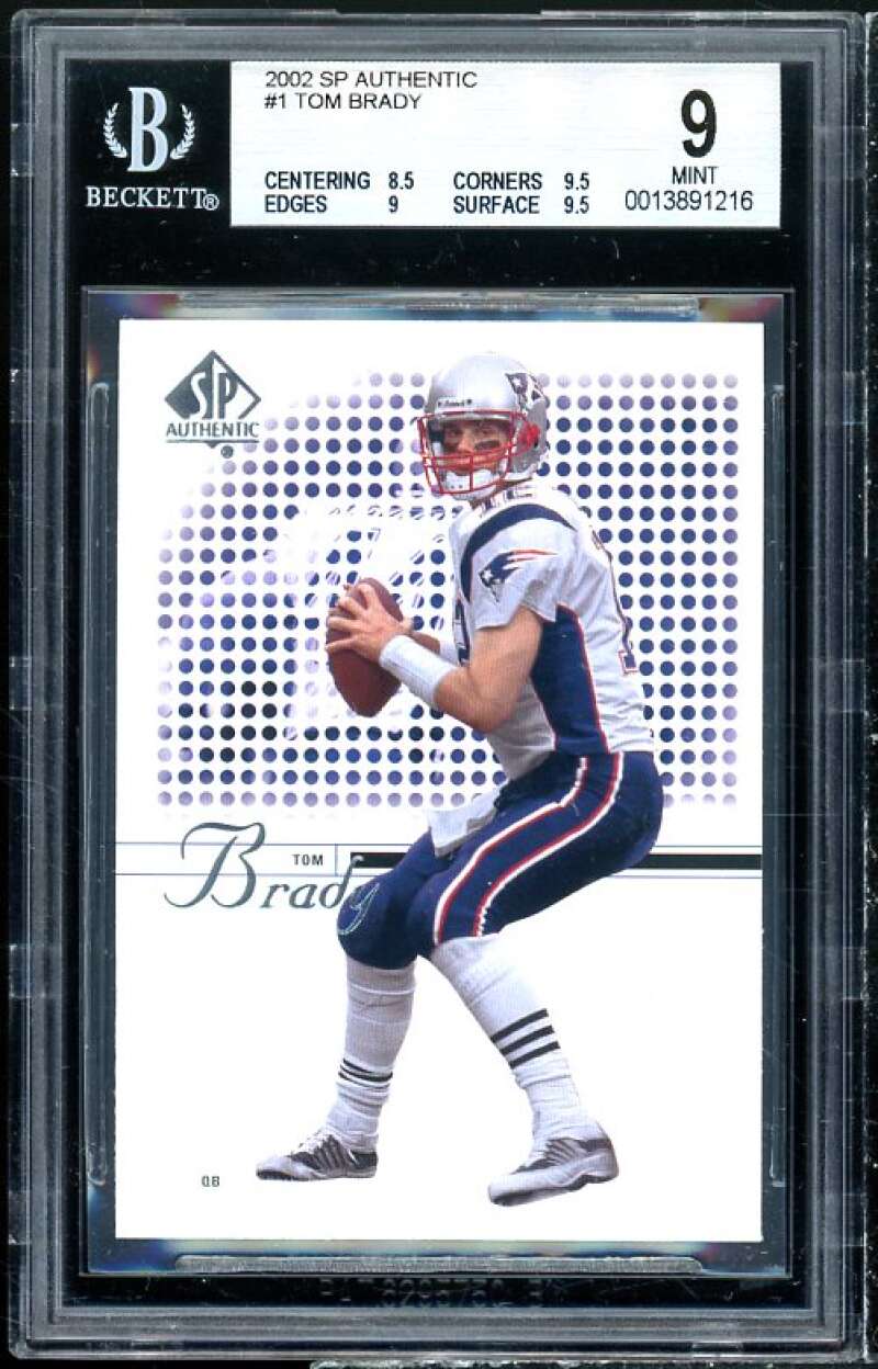 Tom Brady Card 2002 SP Authentic #1 BGS 9 (8.5 9.5 9 9.5) Image 1