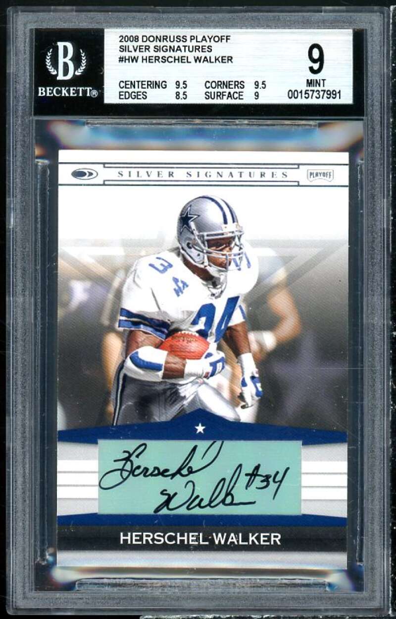 Herschel Walker Card 2008 Donruss Playoff Silver Signatures #SS-HW (pop 2) BGS 9 Image 1