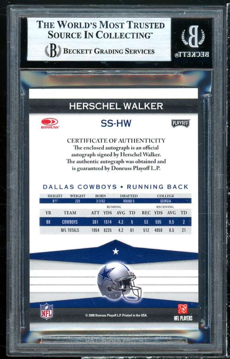 Herschel Walker Card 2008 Donruss Playoff Silver Signatures #SS-HW (pop 2) BGS 9 Image 2