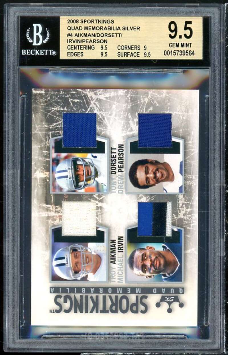 Irvin/Pearson/Dorsett/Aikman 2009 Sportkings Quad Memorabilia Silver #4 BGS 9.5 Image 1