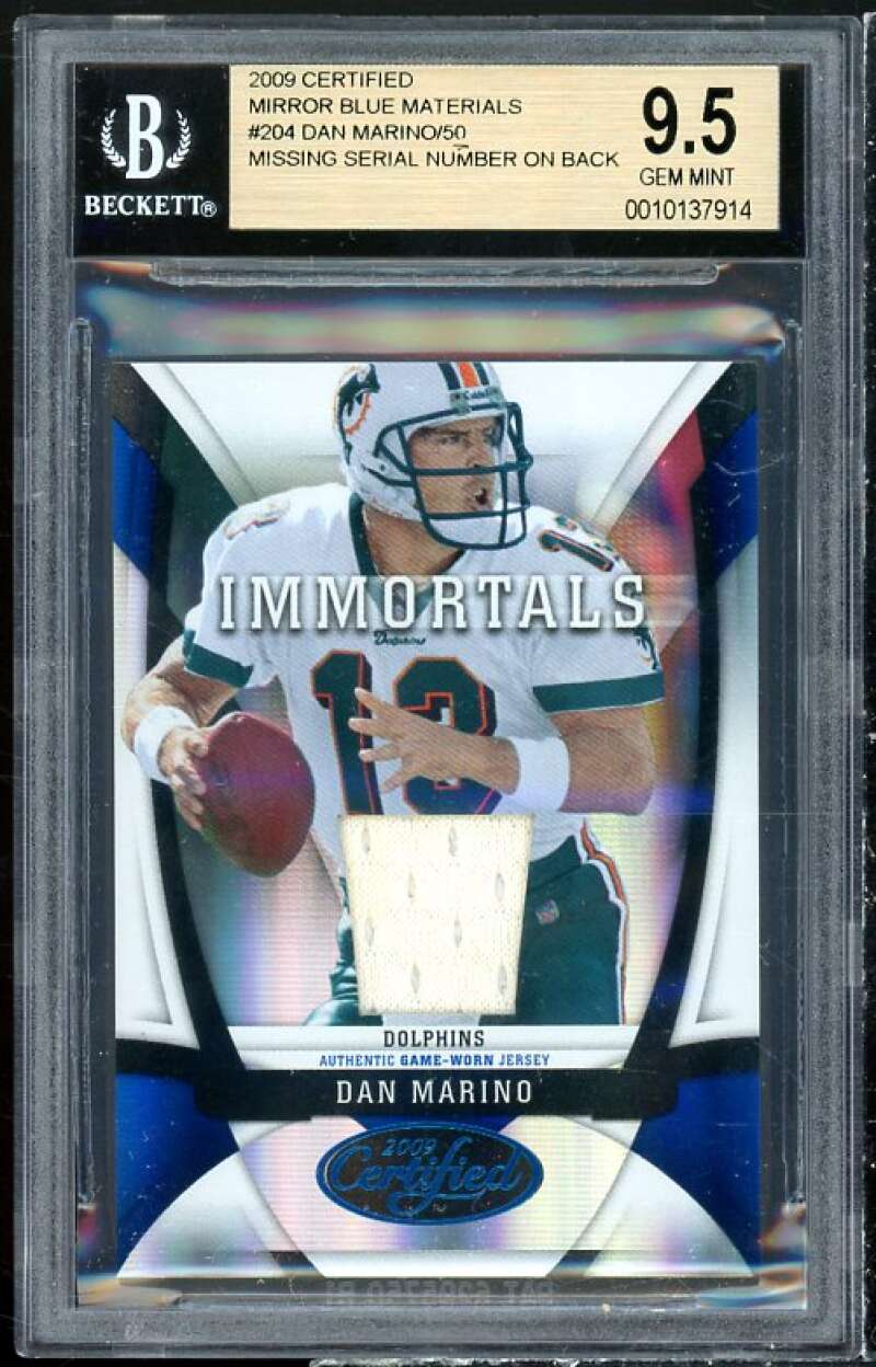 Dan Marino Card 2009 Certified Mirror Blue Materials #204 BGS 9.5 Image 1