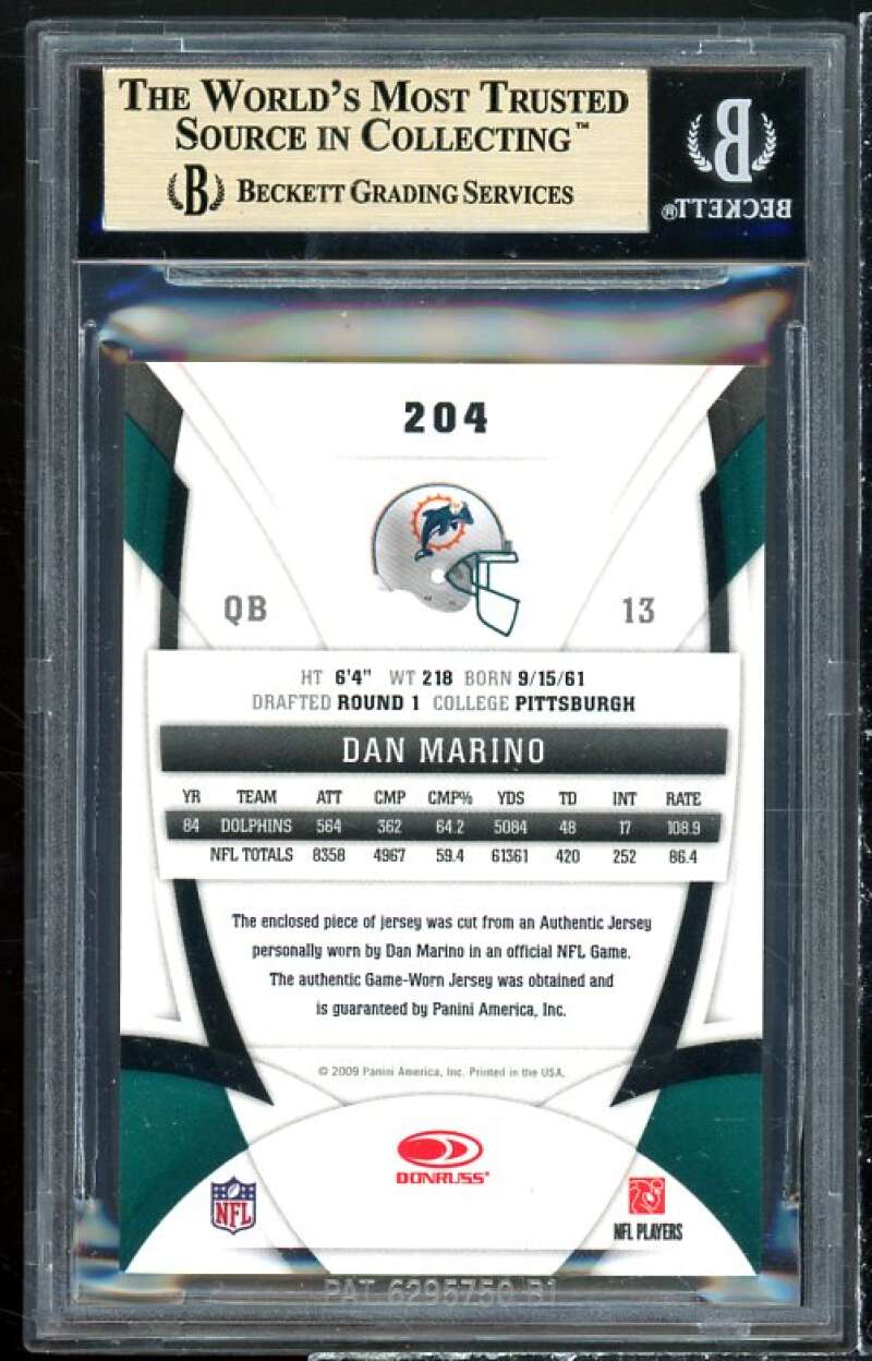 Dan Marino Card 2009 Certified Mirror Blue Materials #204 BGS 9.5 Image 2