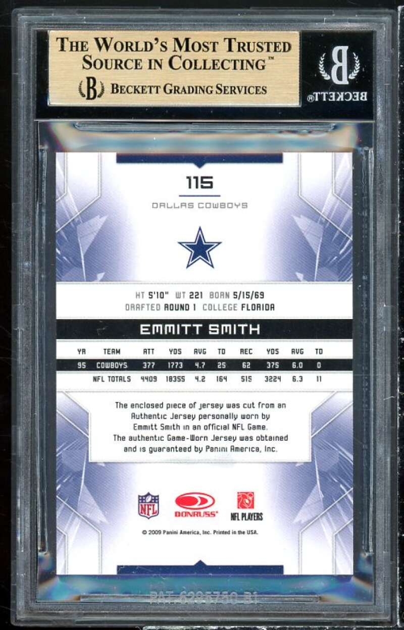 Emmitt Smith Card 2009 Limited Threads Prime #115 BGS 9.5 Image 2