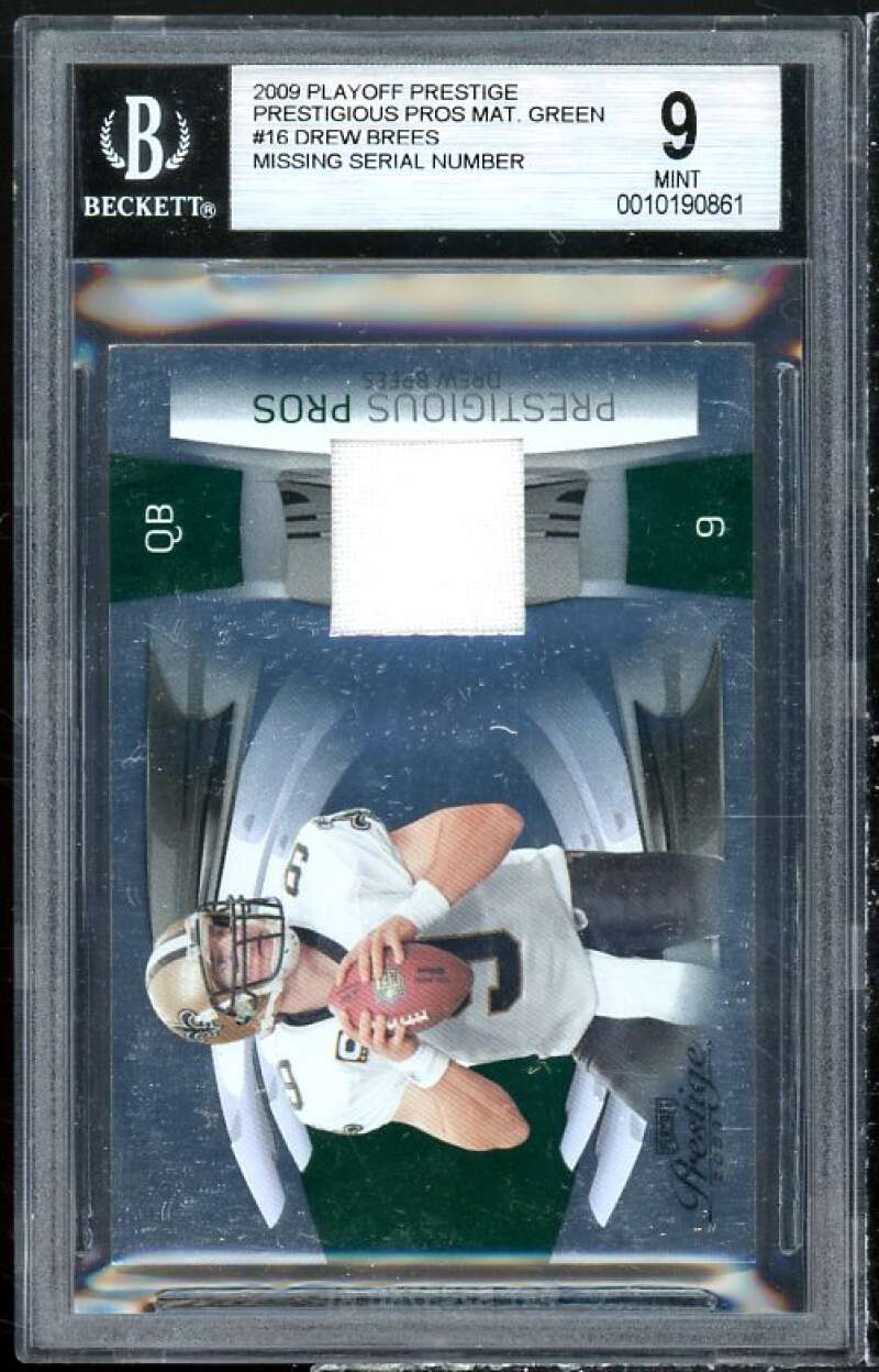 Drew Brees Card 2009 Playoff Prestige Prestigious Pros Mat Green #16 BGS 9 Image 1