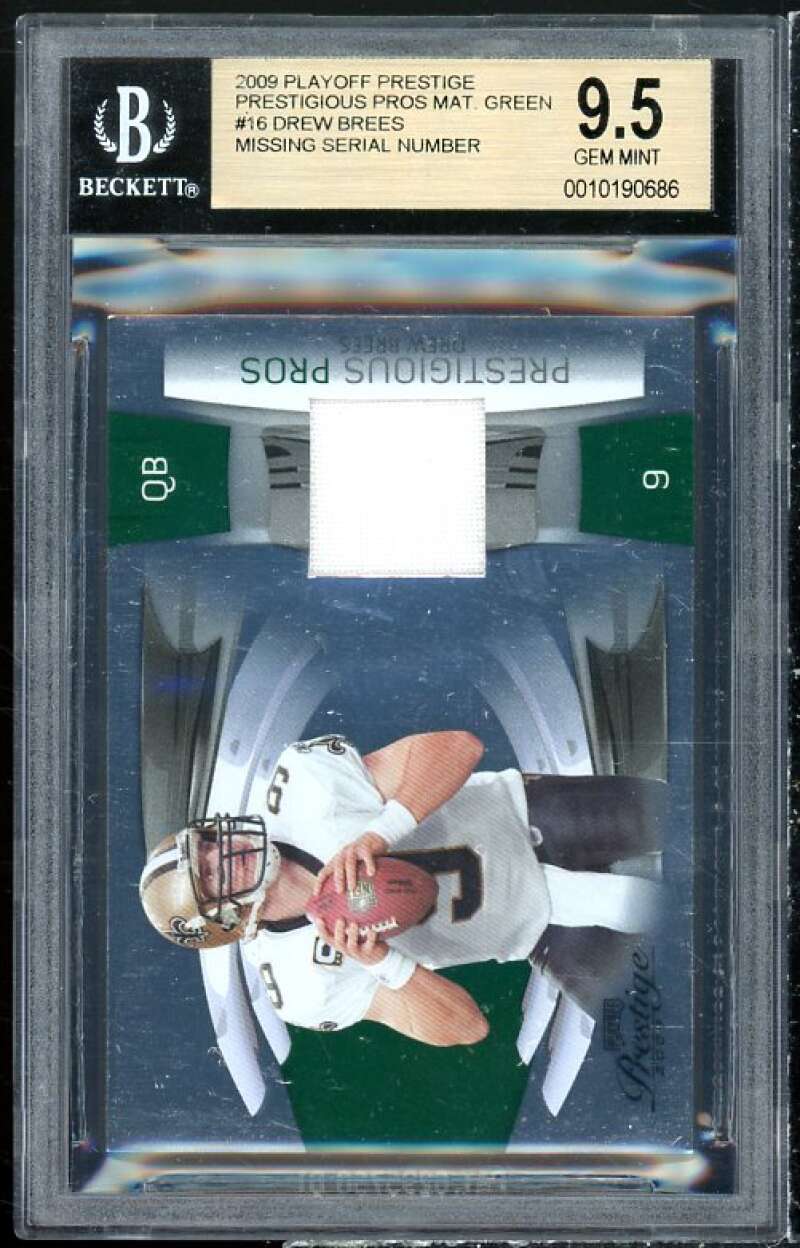 Drew Brees Card 2009 Playoff Prestige Prestigious Pros Mat Green #16 BGS 9.5 Image 1