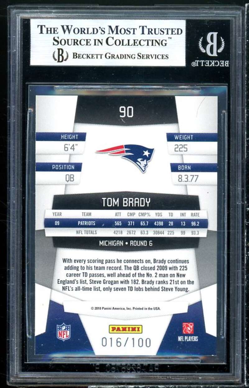 Tom Brady Card 2010 Certified Mirror Blue #90 (pop 1) BGS 9 Image 2