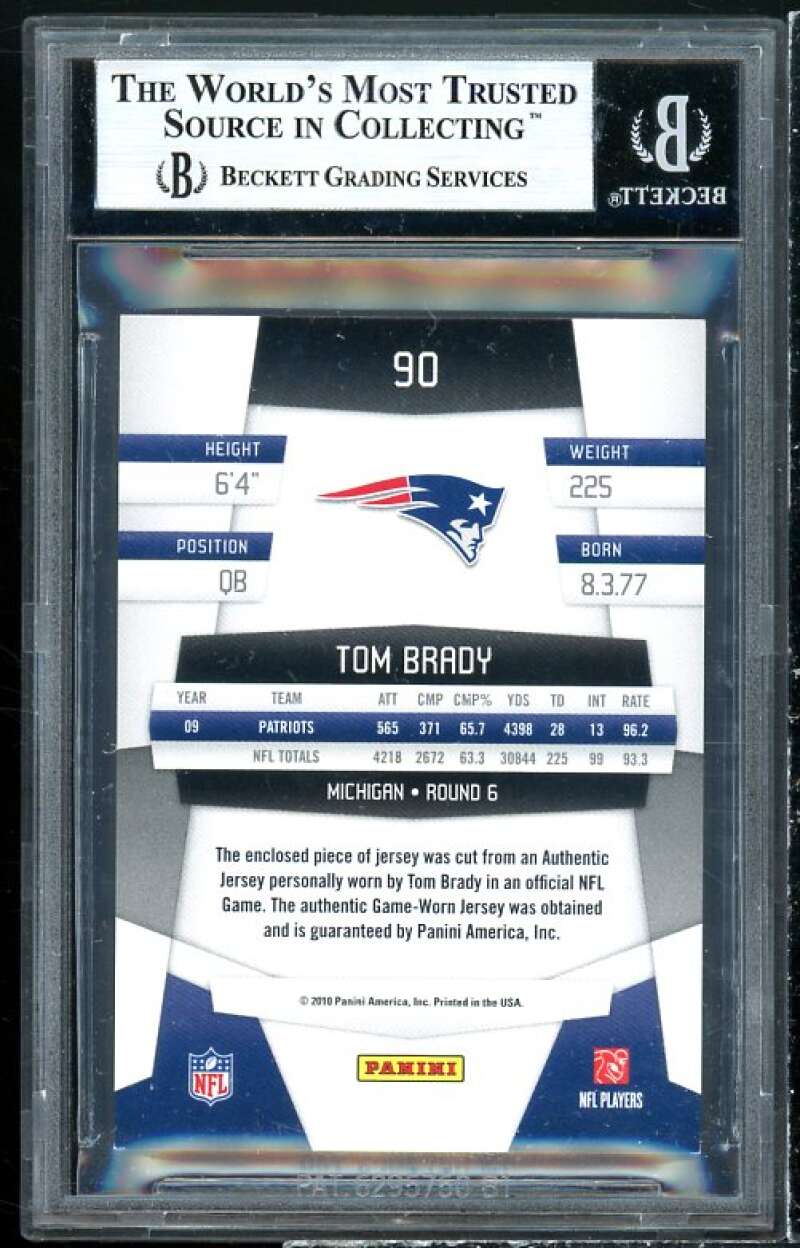 Tom Brady Card 2010 Certified Mirror Blue Materials #90 BGS 8.5 Image 2