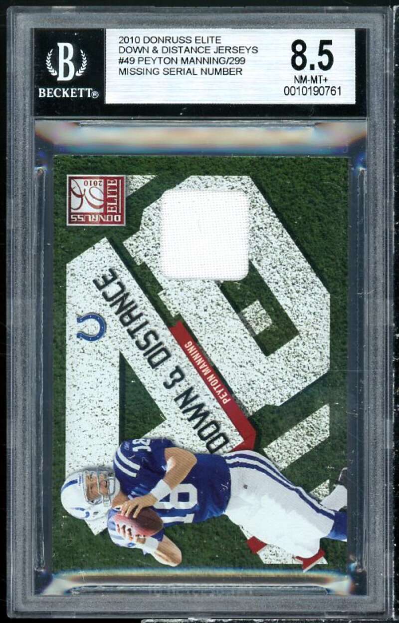 Peyton Manning Card 2010 Donruss Elite Down and Distance Jerseys #49 BGS 8.5 Image 1