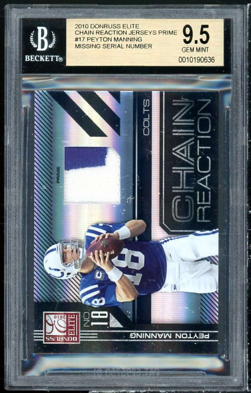 Peyton Manning Card 2010 Donruss Elite Chain Reaction Jerseys Prime #17 BGS 9.5 Image 1