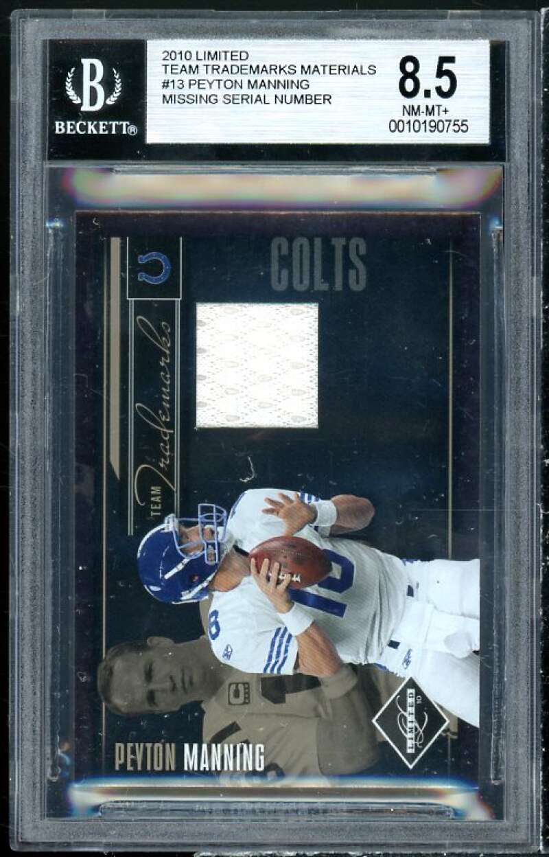 Peyton Manning Card 2010 Limited Team Trademarks Materials #13 BGS 8.5 Image 1