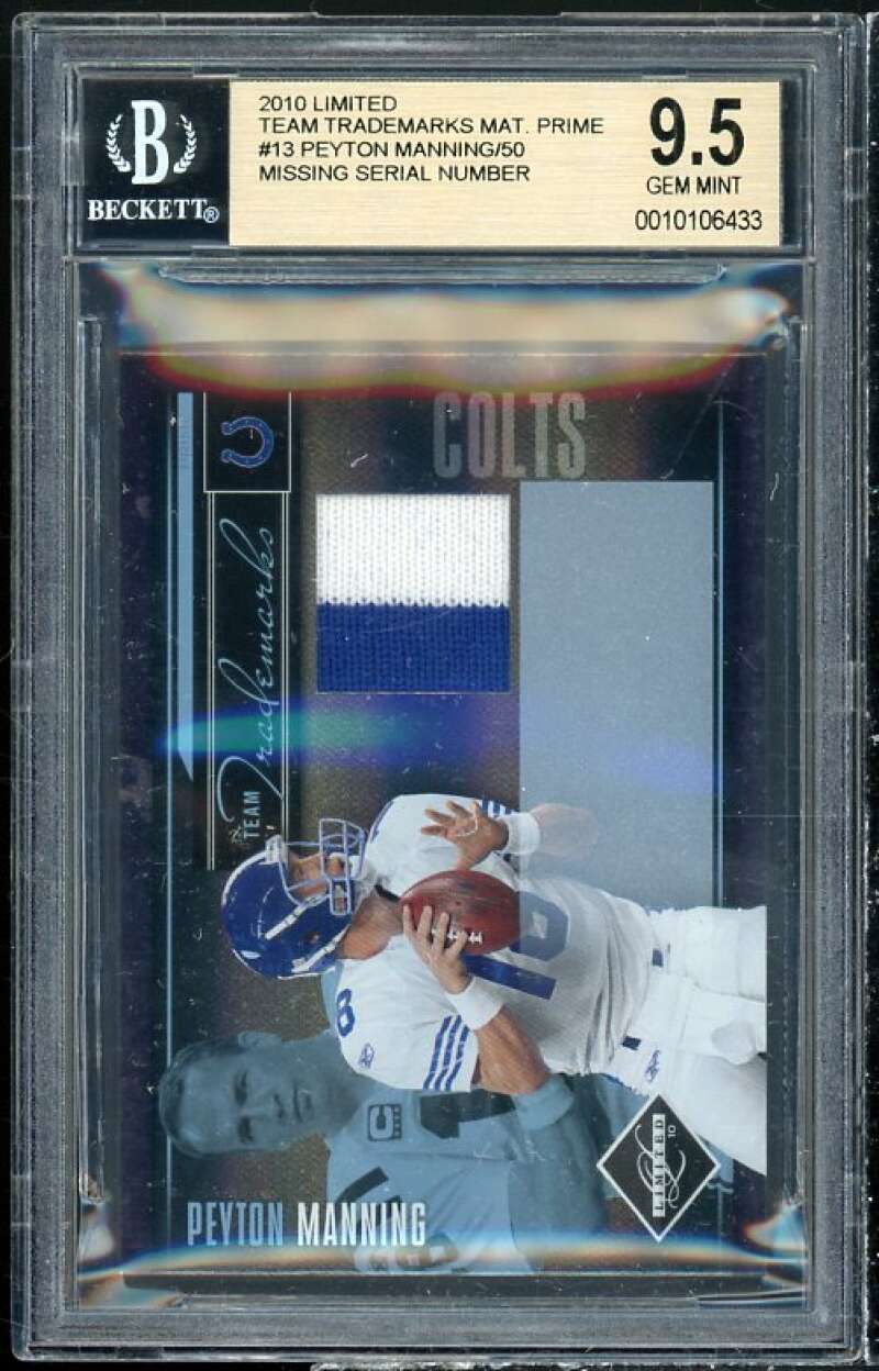 Peyton Manning Card 2010 Limited Team Trademarks Materials Prime #13 BGS 9.5 Image 1