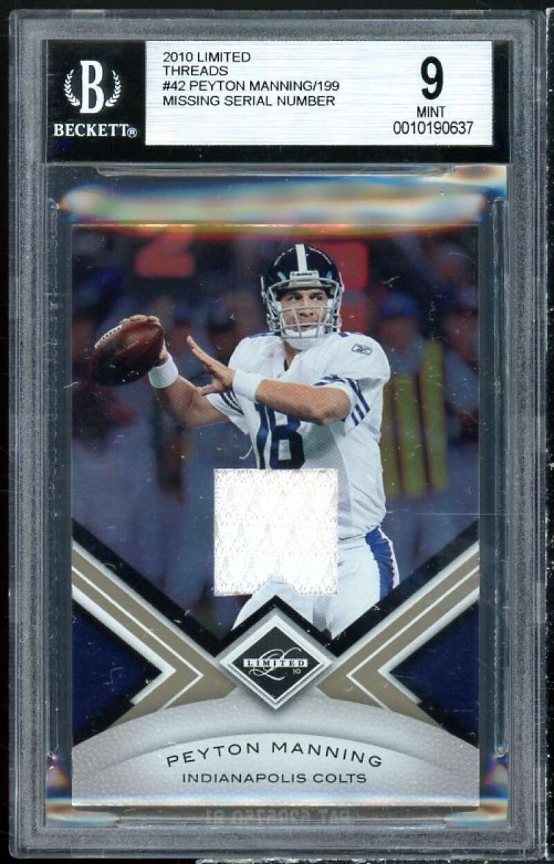 Peyton Manning Card 2010 Limited Threads #42 BGS 9 Image 1