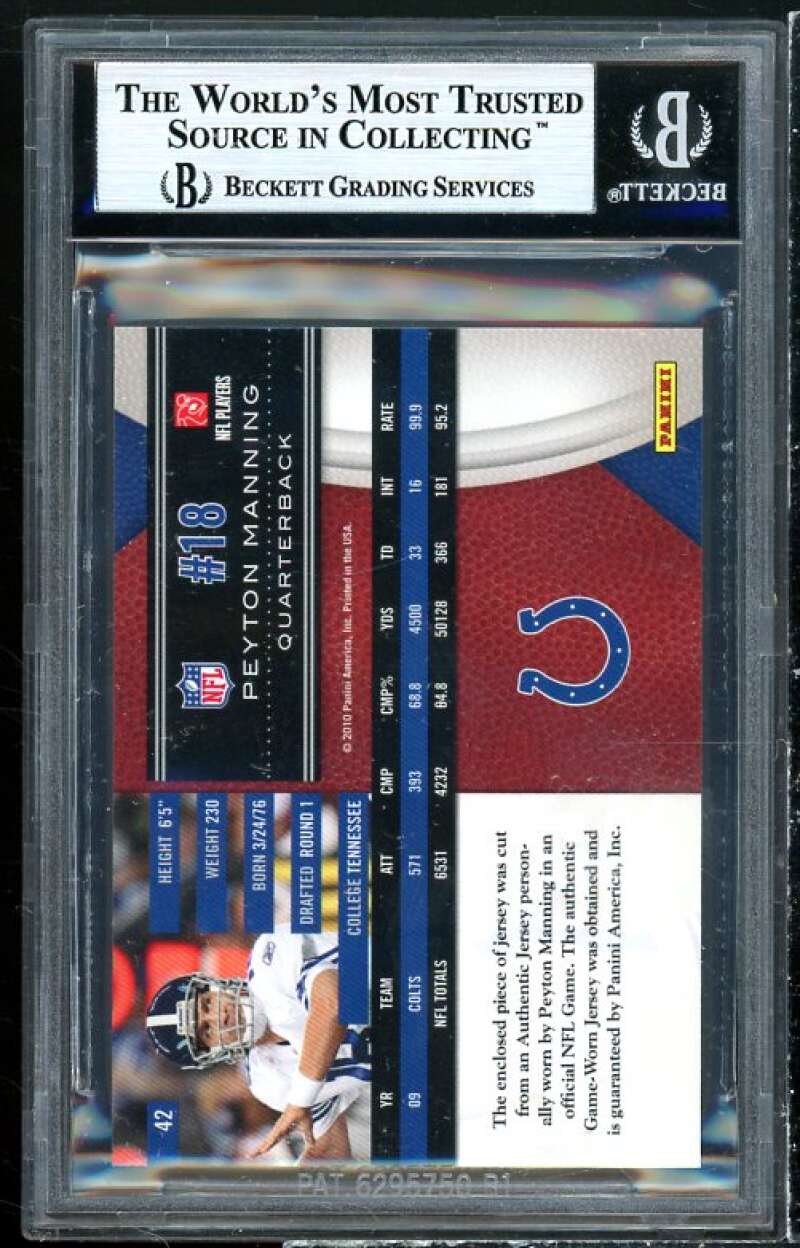 Peyton Manning Card 2010 Limited Threads #42 BGS 9 Image 2