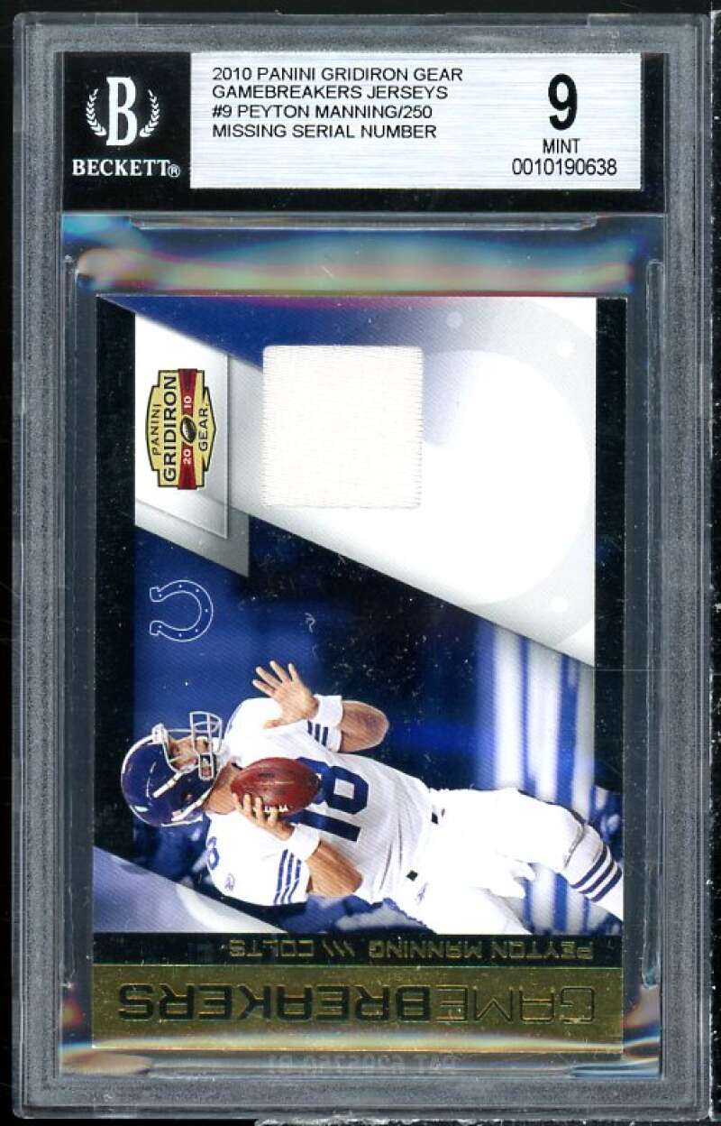 Peyton Manning Card 2010 Panini Gridiron Gear Gamebreakers Jerseys #9 BGS 9 Image 1