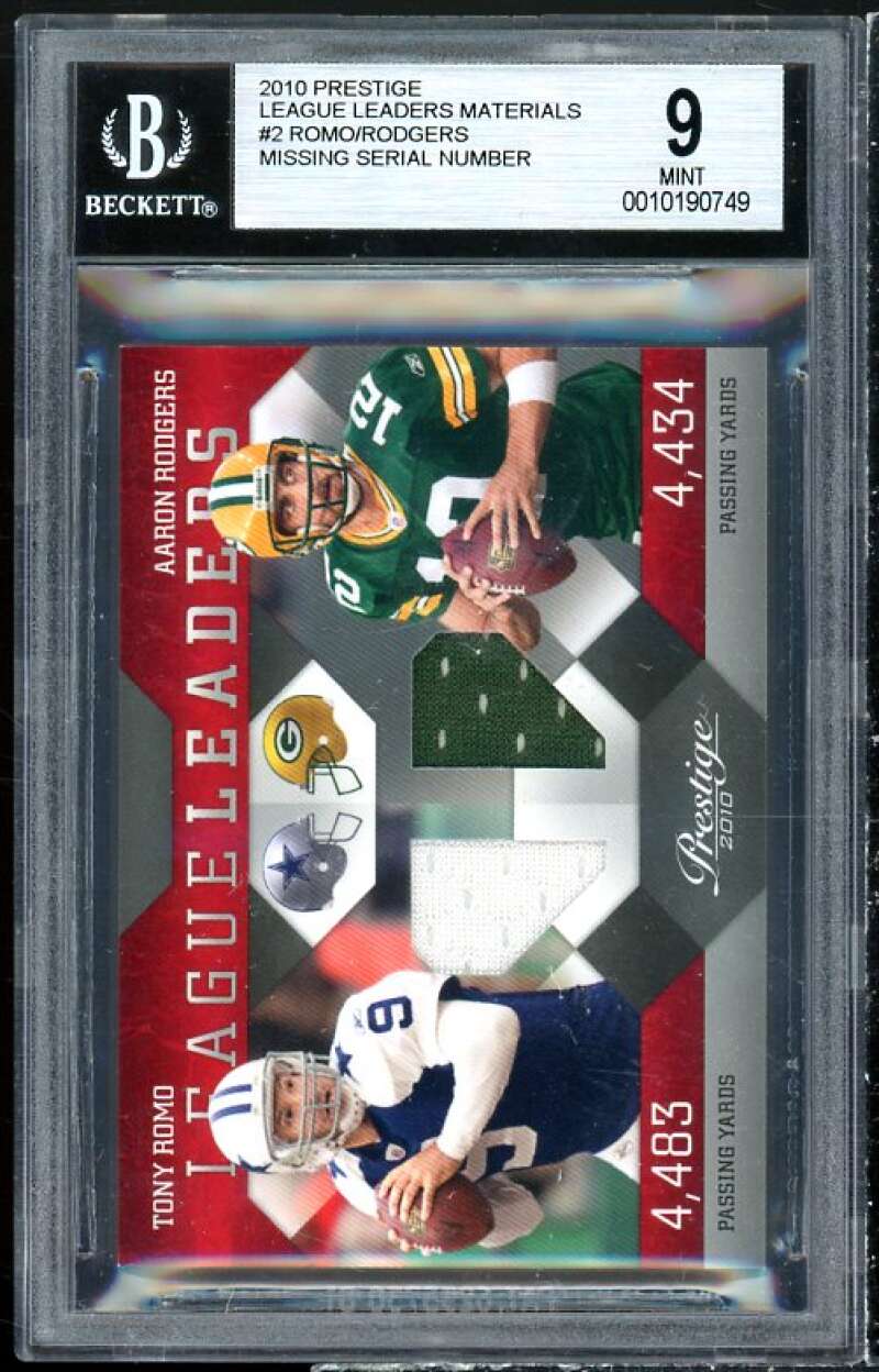 Tony Romo / Aaron Rodgers Card 2010 Prestige League Leaders Materials #2 BGS 9 Image 1