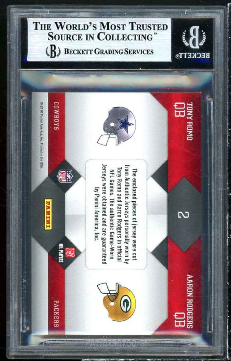 Tony Romo / Aaron Rodgers Card 2010 Prestige League Leaders Materials #2 BGS 9 Image 2