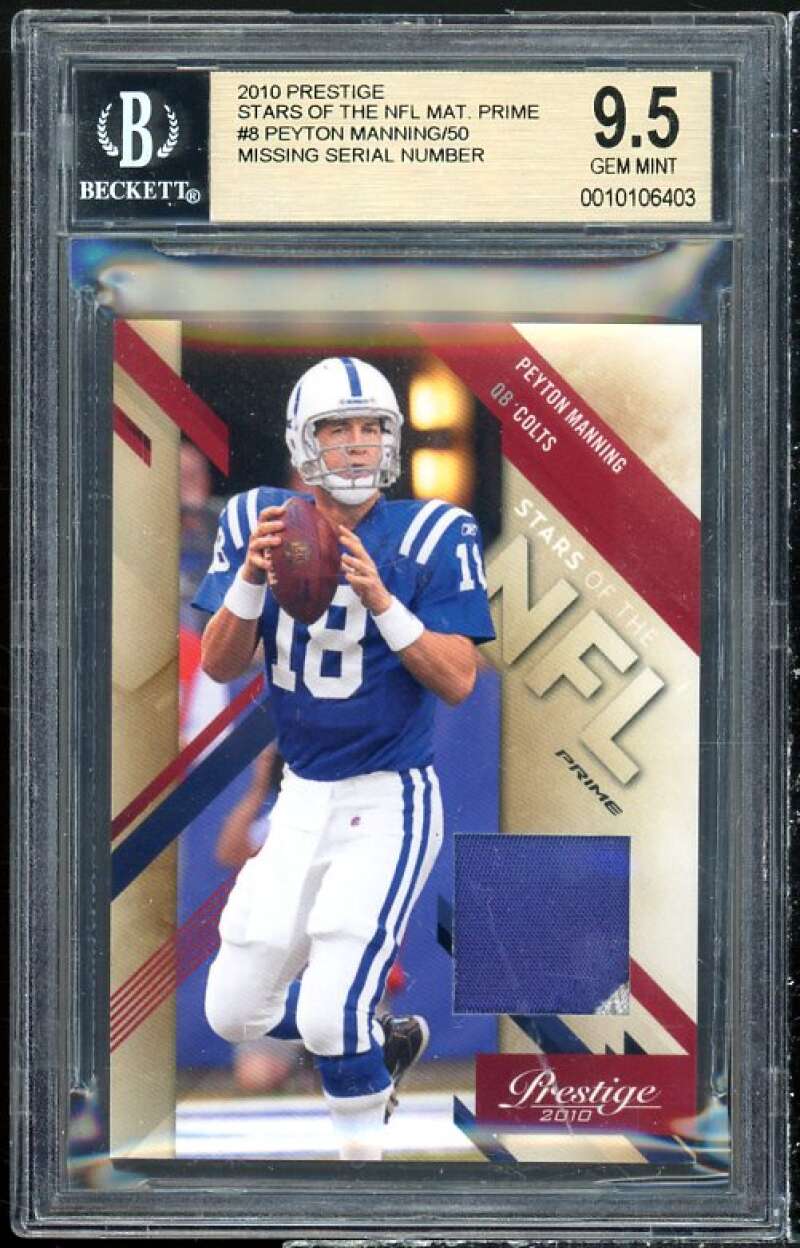 Peyton Manning Card 2010 Prestige Stars Of The NFL Materials Prime #8 BGS 9.5 Image 1