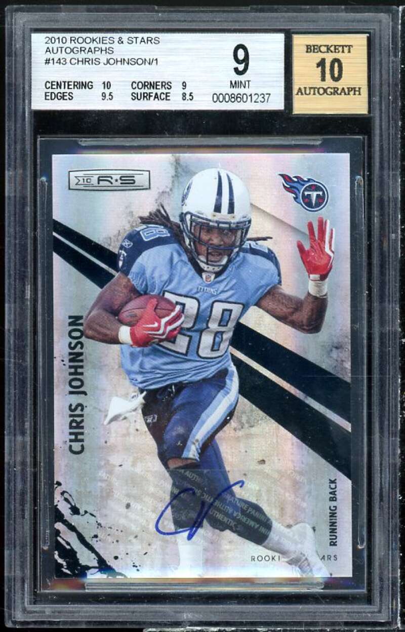 Chris Johnson Card 2010 Rookies Stars Autographs #143 (Serial #d 1 of 1) BGS 9 Image 1