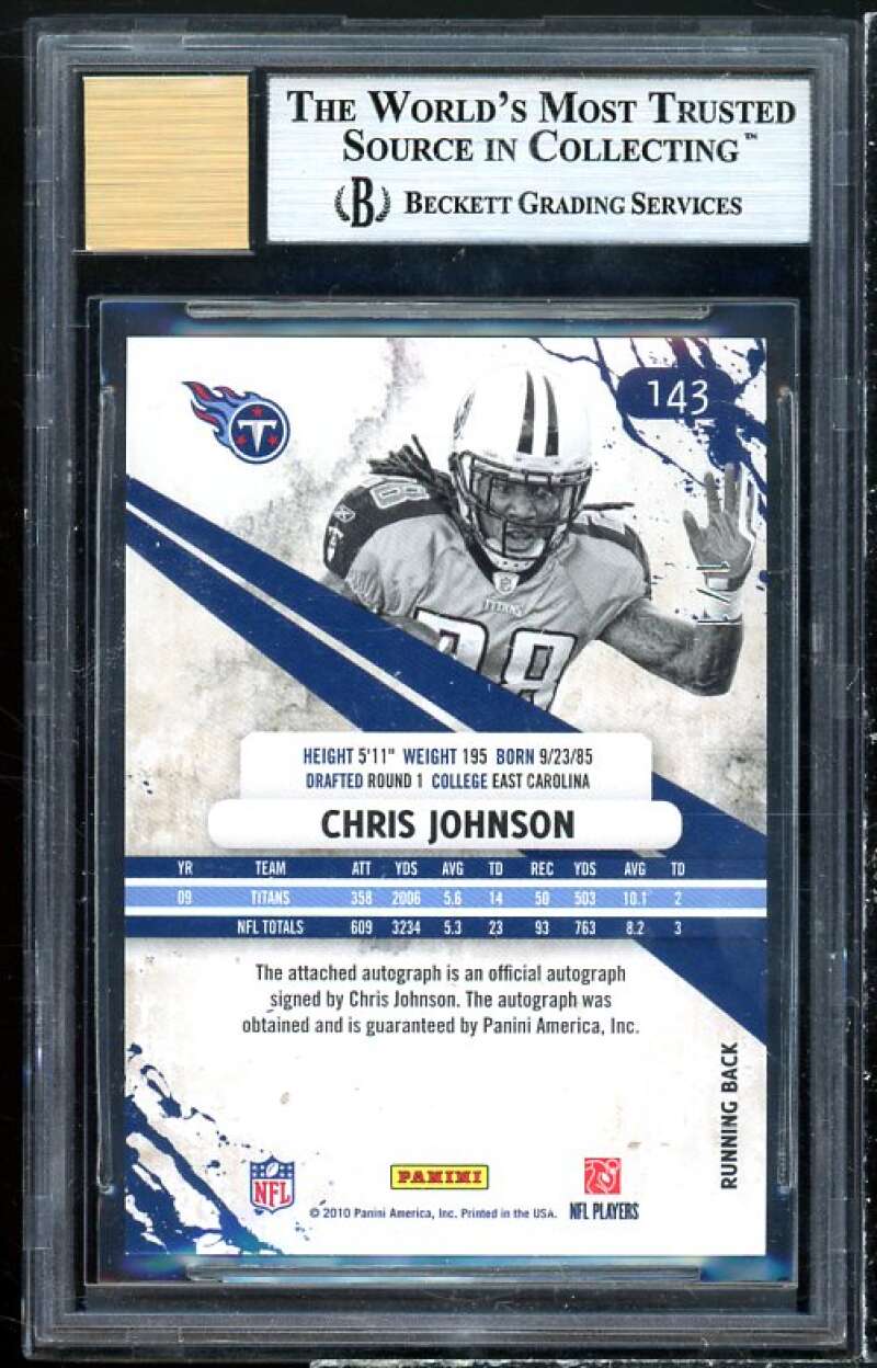 Chris Johnson Card 2010 Rookies Stars Autographs #143 (Serial #d 1 of 1) BGS 9 Image 2