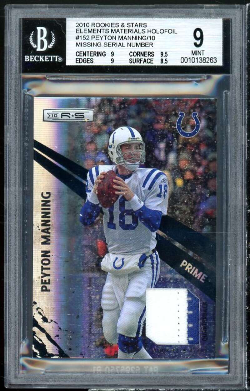 Peyton Manning Card 2010 Rookies Stars Elements Materials Holofoil #152 BGS 9 Image 1