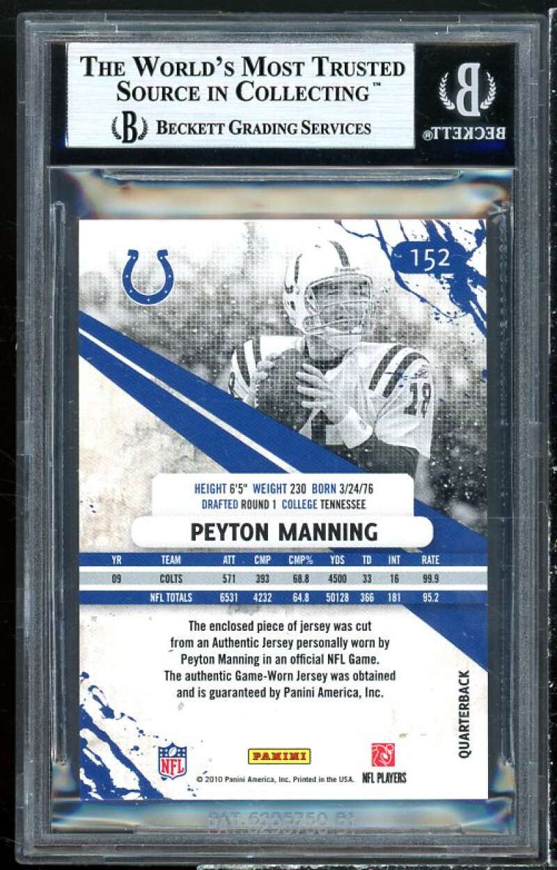 Peyton Manning Card 2010 Rookies Stars Elements Materials Holofoil #152 BGS 9 Image 2