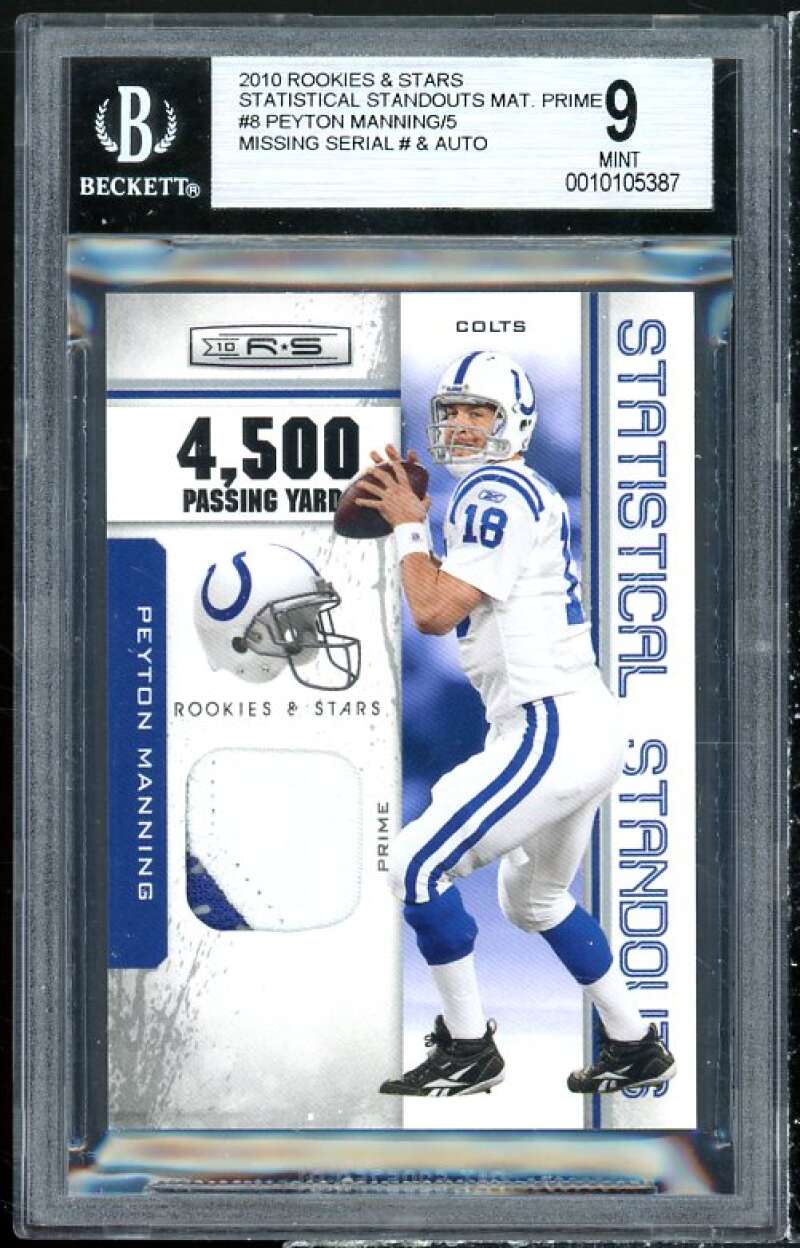 Peyton Manning 2010 Rookies Stars Statistical Standouts Materials Prime #8 BGS 9 Image 1