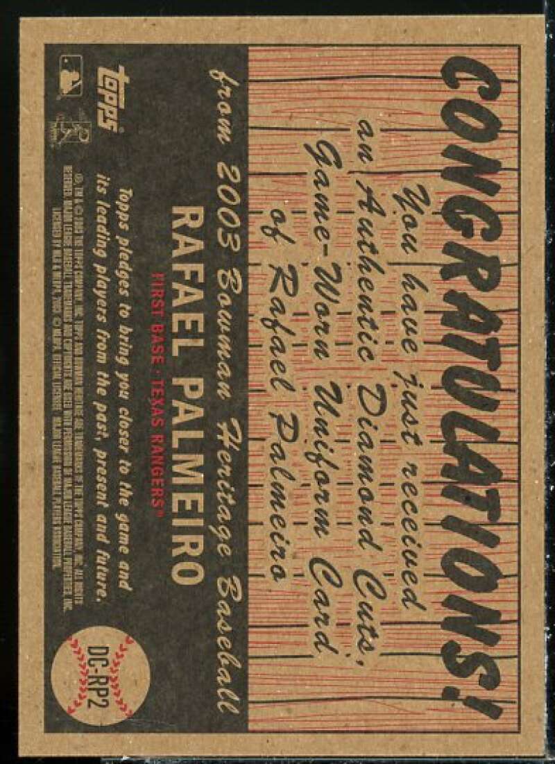 Rafael Palmeiro Uni Card 2003 Bowman Heritage Diamond Cuts Relics #RP2  Image 2