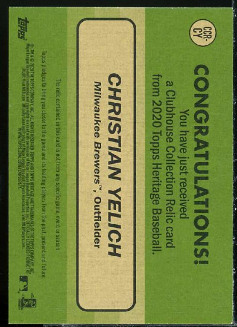 Christian Yelich Card 2020 Topps Heritage Clubhouse Collection Relics #CCRCY  Image 2