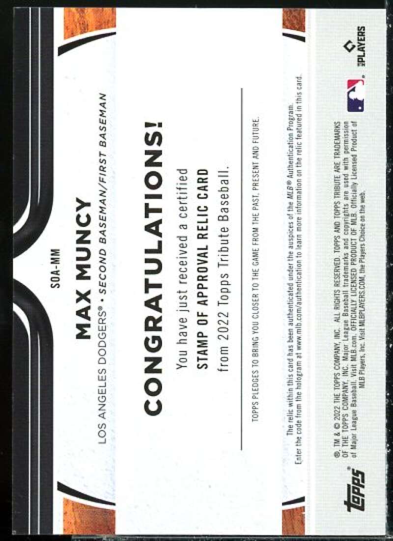 Max Muncy Card 2022 Topps Tribute Stamp of Approval Relics #SOAMM  Image 2