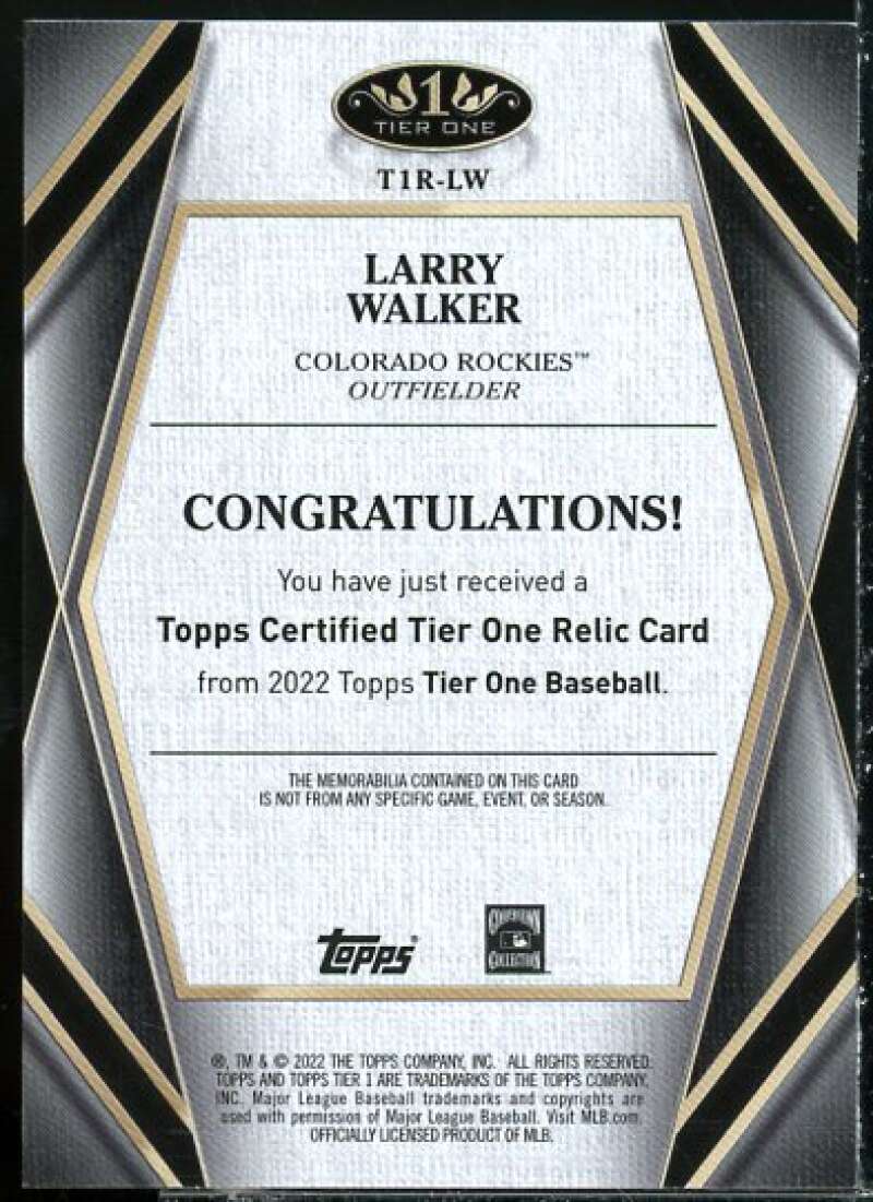 Larry Walker Card 2022 Topps Tier One Relics #T1RLW  Image 2
