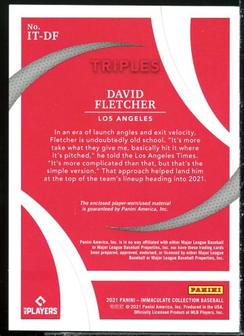 David Fletcher 2021 Immaculate Collection Immaculate Triples Memorabilia Gold #4  Image 2