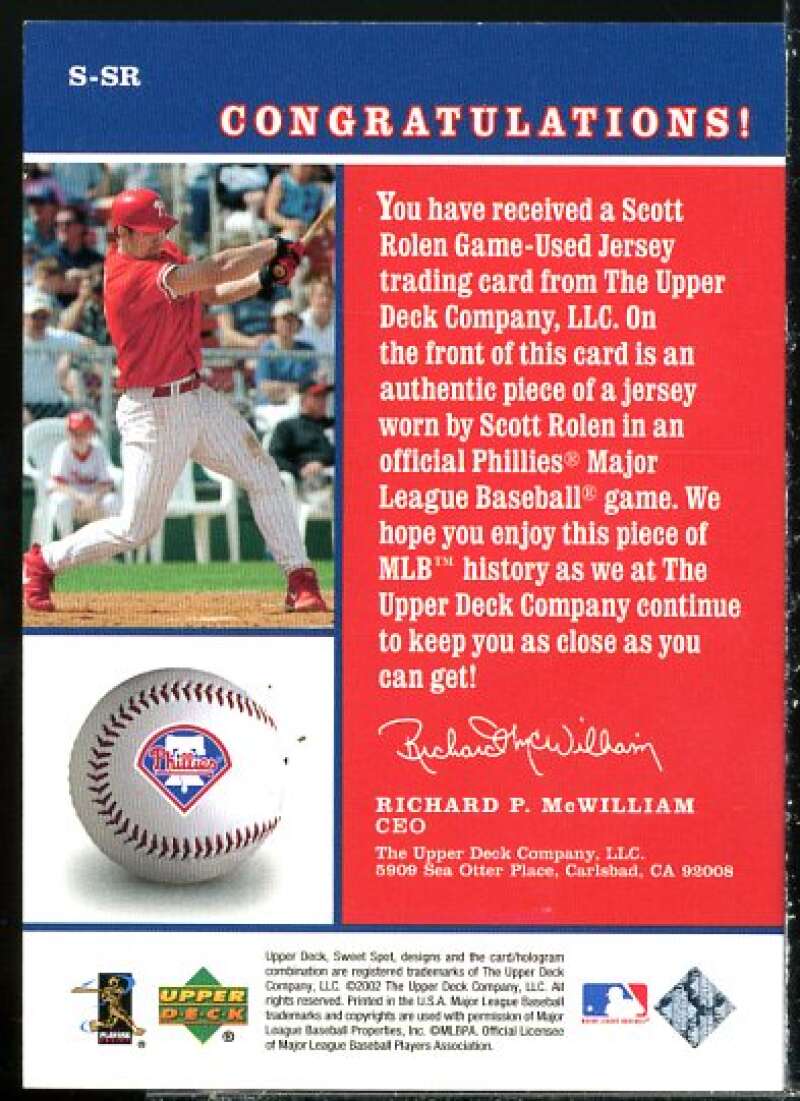 Scott Rolen Card 2002 Sweet Spot Swatches #SSR  Image 2