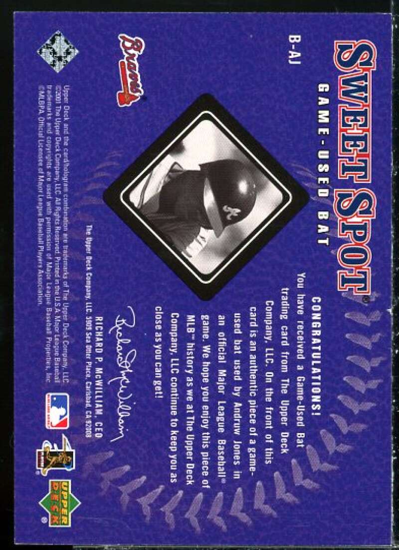 Andruw Jones Card 2001 Sweet Spot Game Bat #BAJ  Image 2