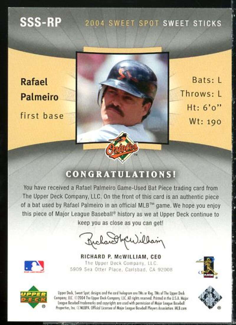 Rafael Palmeiro Card 2004 Sweet Spot Sweet Sticks #SSSRP  Image 2