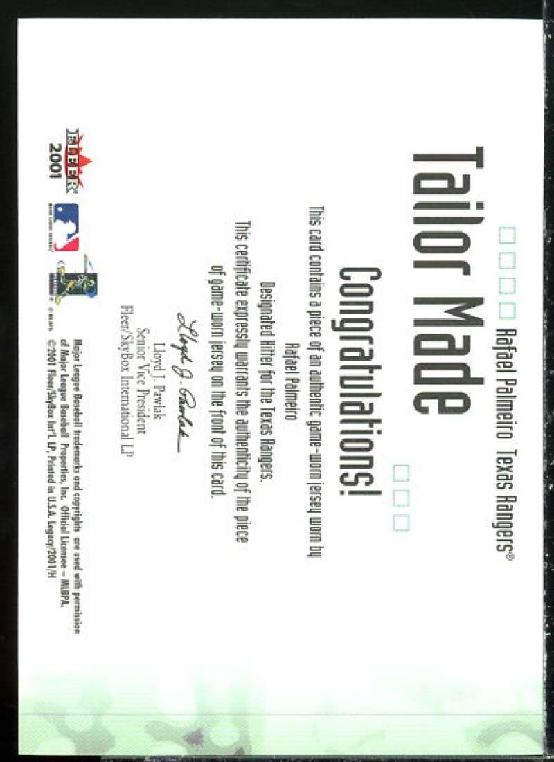 Rafael Palmeiro Card 2001 Fleer Legacy Tailor Made #16  Image 2